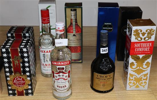 A group of assorted wines and spirits